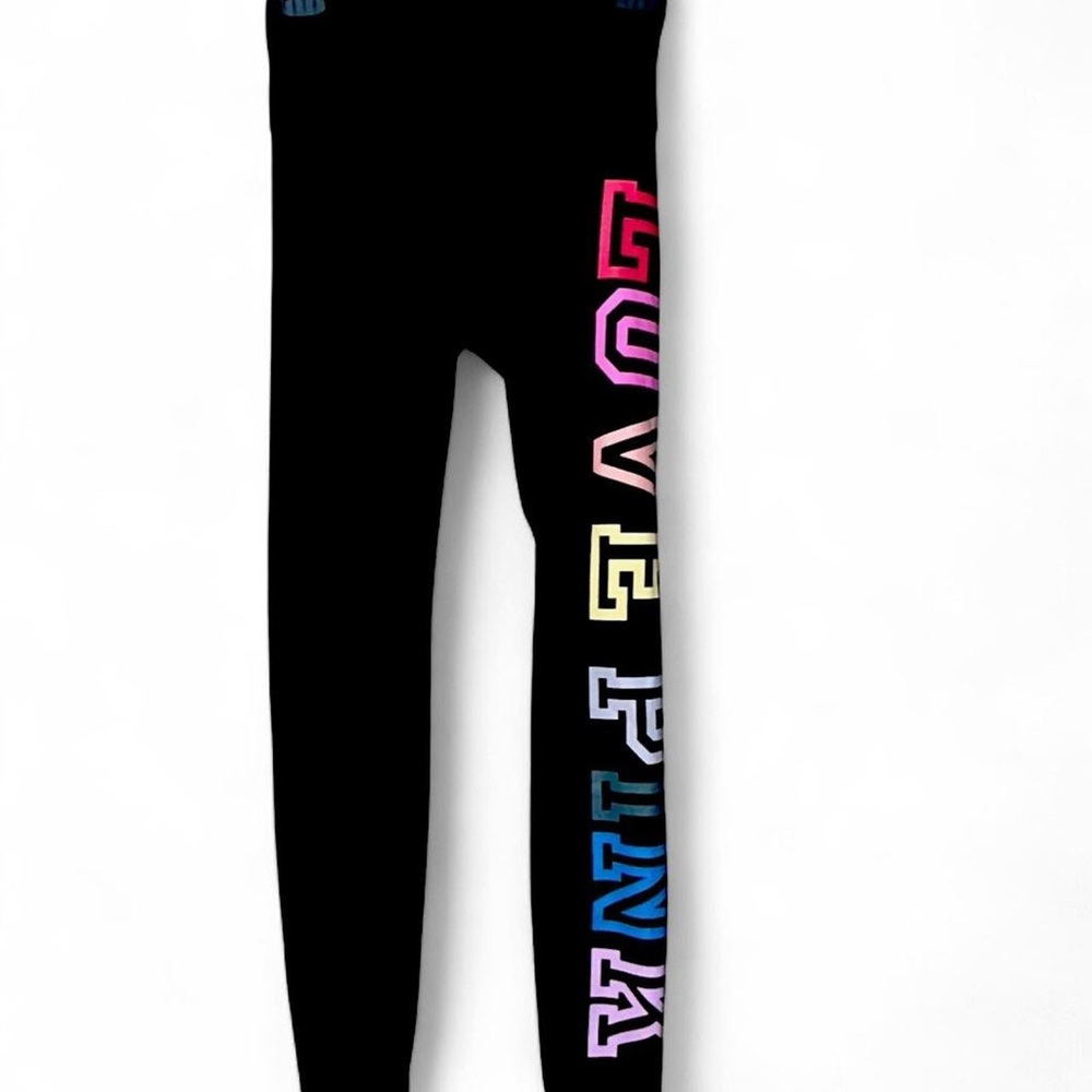 PINK Victoria's Secret Black Leggings with Rainbow 'LOVE PINK' Side Letters